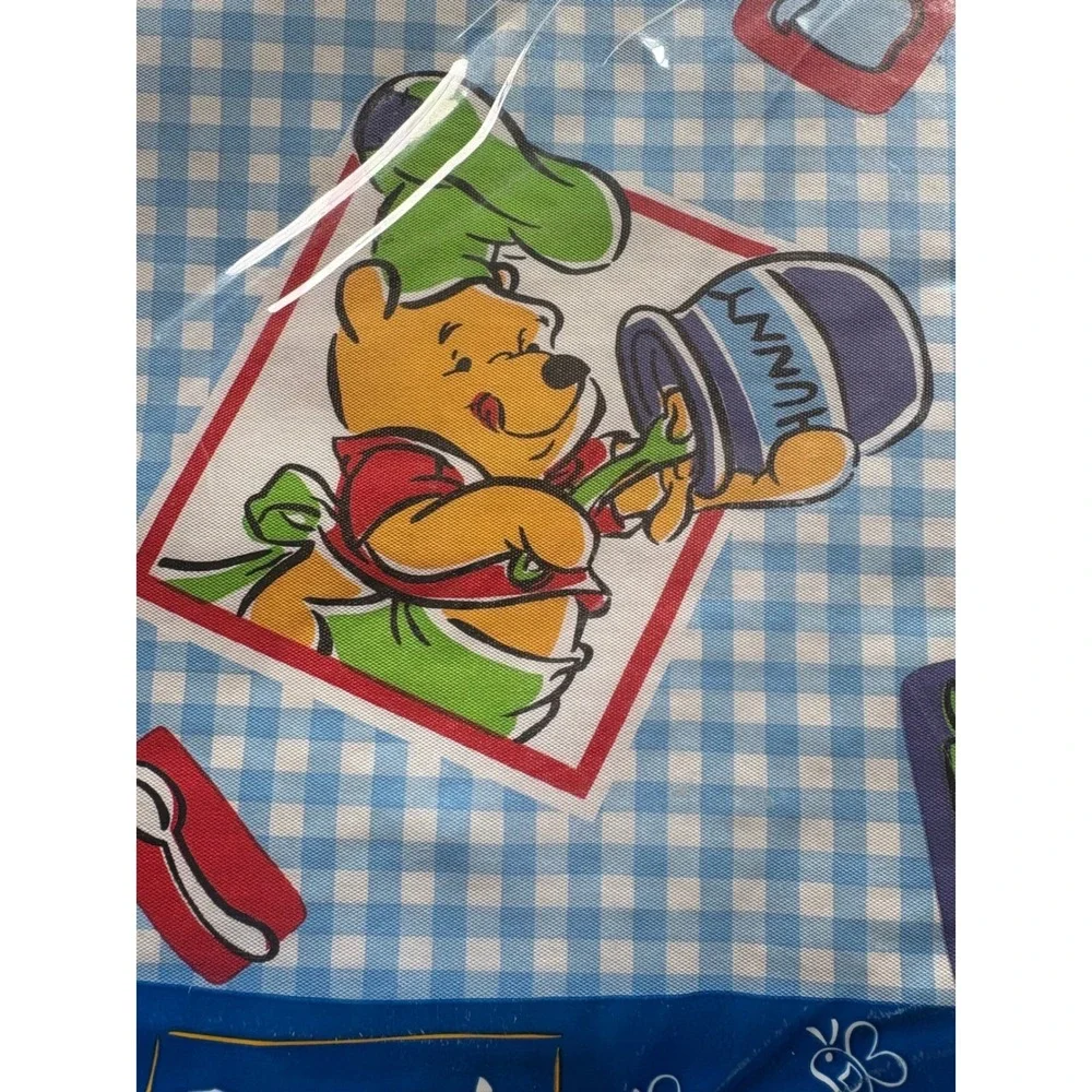 VTG Disney Winnie the Pooh Vinyl Tablecloth 52x70 Oblong Blue Gingham‎ Flannel